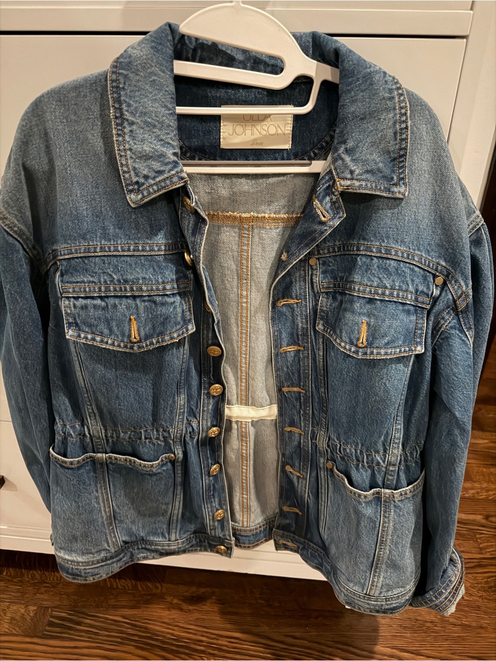 Ulla Johnson Odette Blue Denim Jacket with Gold Buttons - Picture 4 of 7